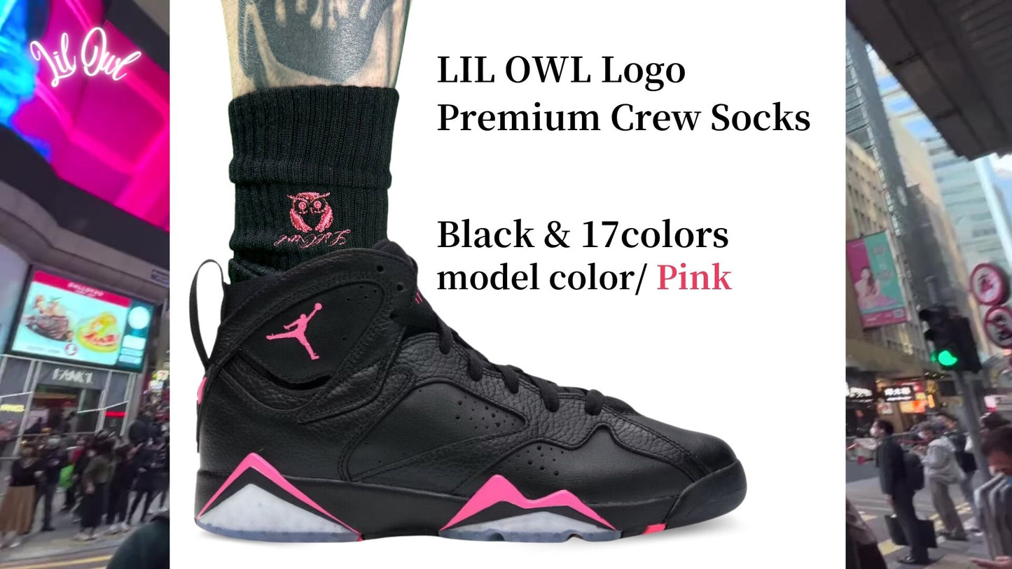 LILOWL Logo Premium Crew Socks(1Pair) Black&Pink