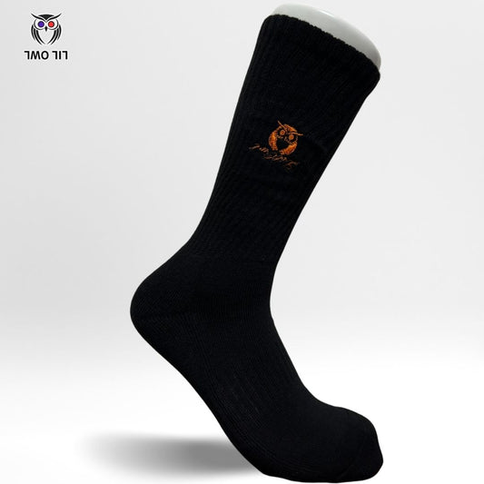 LILOWL Logo Premium Crew Socks(1Pair) Black&Orange