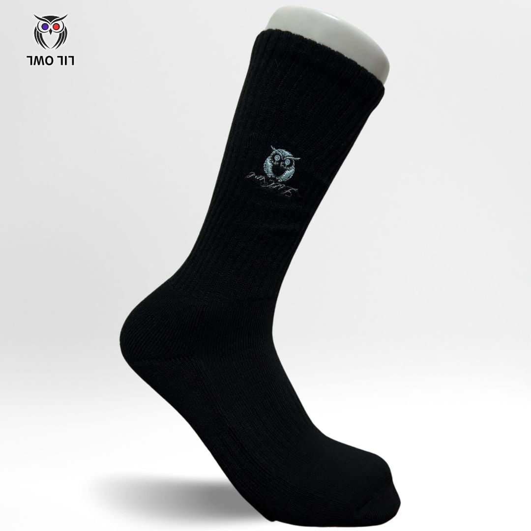 LILOWL Logo Premium Crew Socks(1Pair) Black&Sky Blue