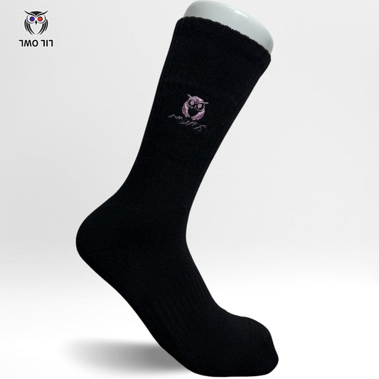 LILOWL Logo Premium Crew Socks(1Pair) Black&Light Pink