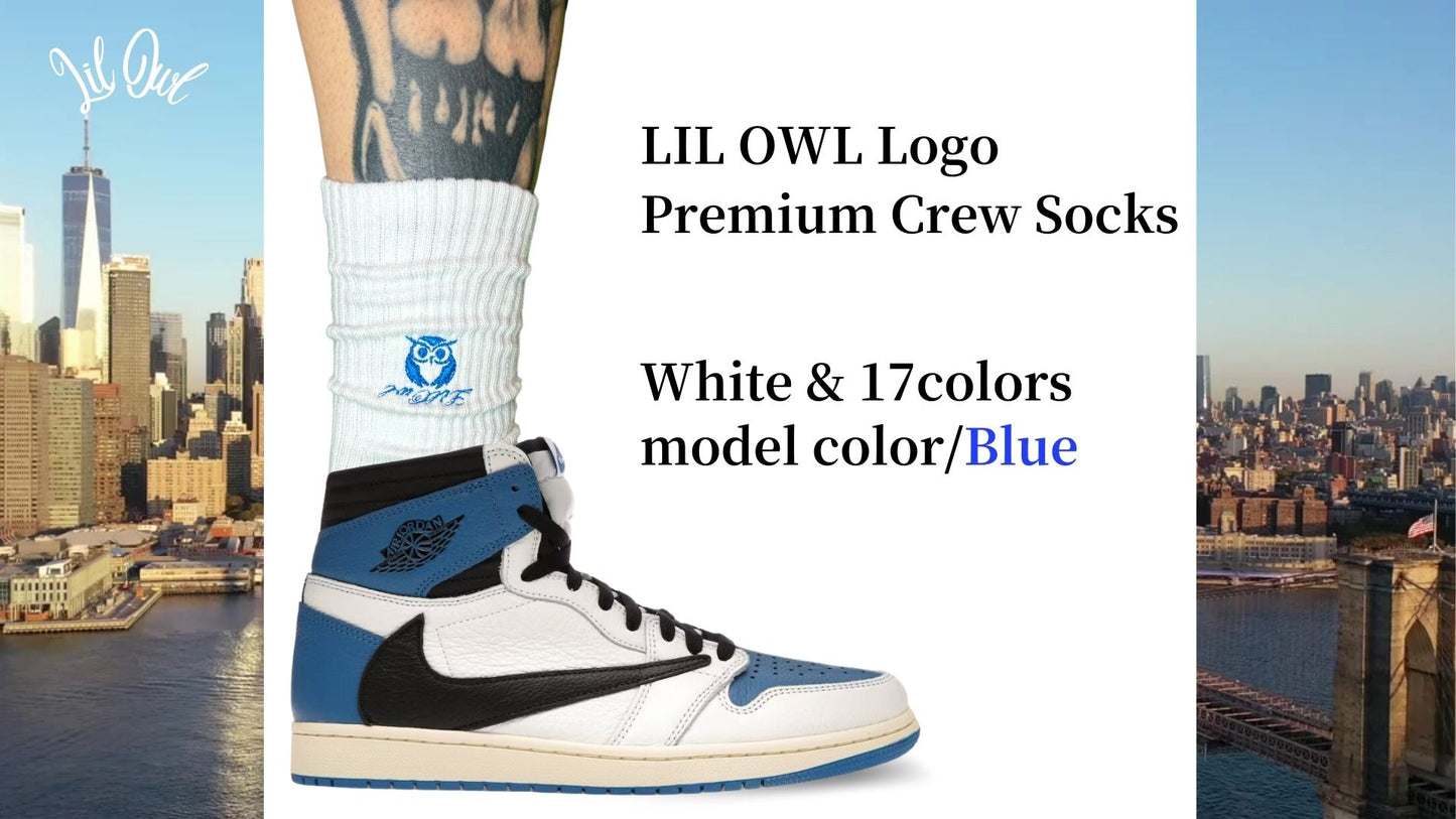 LILOWL Logo Premium Crew Socks(1Pair)Blue