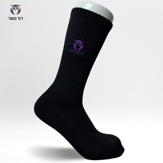 LILOWL Logo Premium Crew Socks(1Pair) Black&Purple