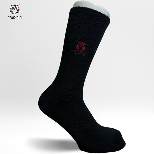 LILOWL Logo Premium Crew Socks(1Pair) Black&WineRed